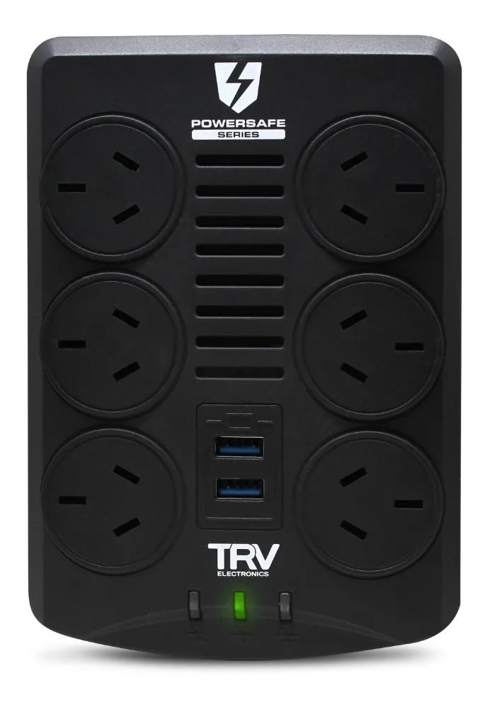 ESTABILIZADOR DE TENSION POWERSAFE USB 6 TOMAS + 2 USB 2,4AMP 2000VA